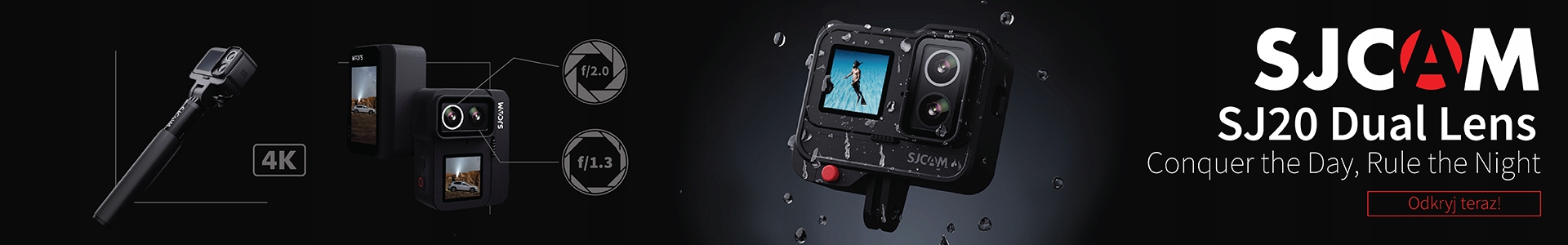 Športová kamera SJCAM SJ20 + akumulátorový držiak pre 4K kameru DUAL LENS PL Uhlopriečka obrazovky 2.29"