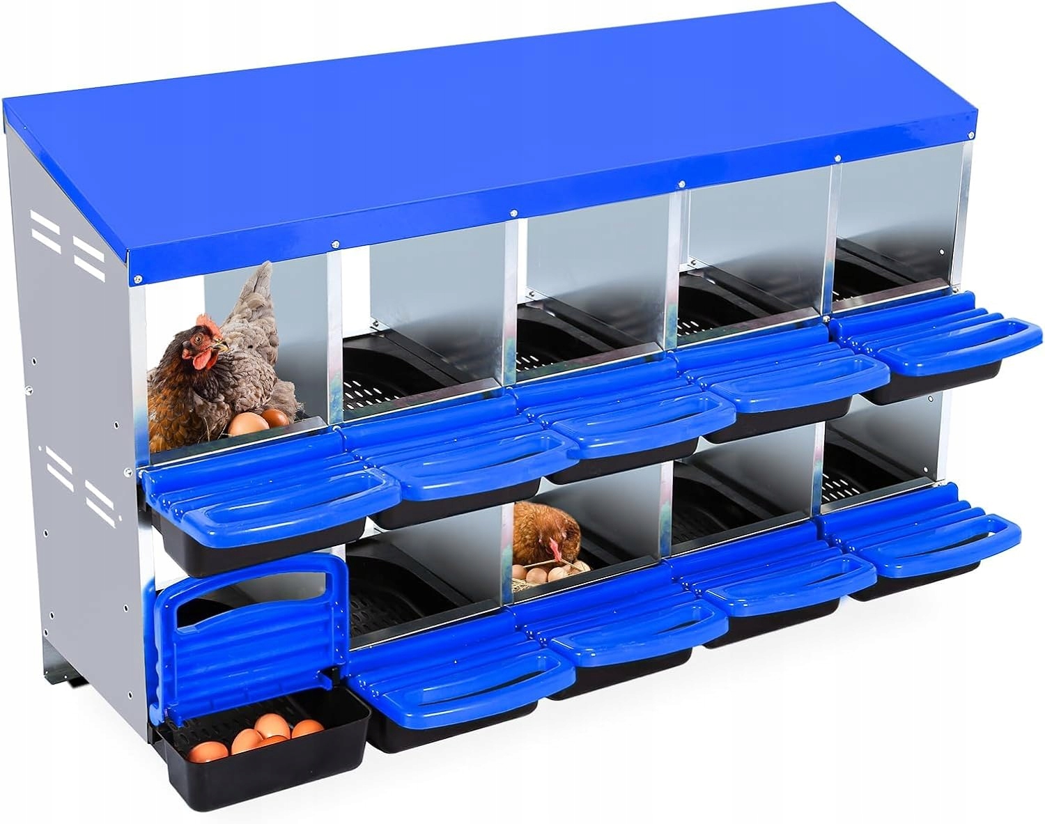Levně Klec pro slepice, 10-místná klec na snášení vajec s víkem, modrá