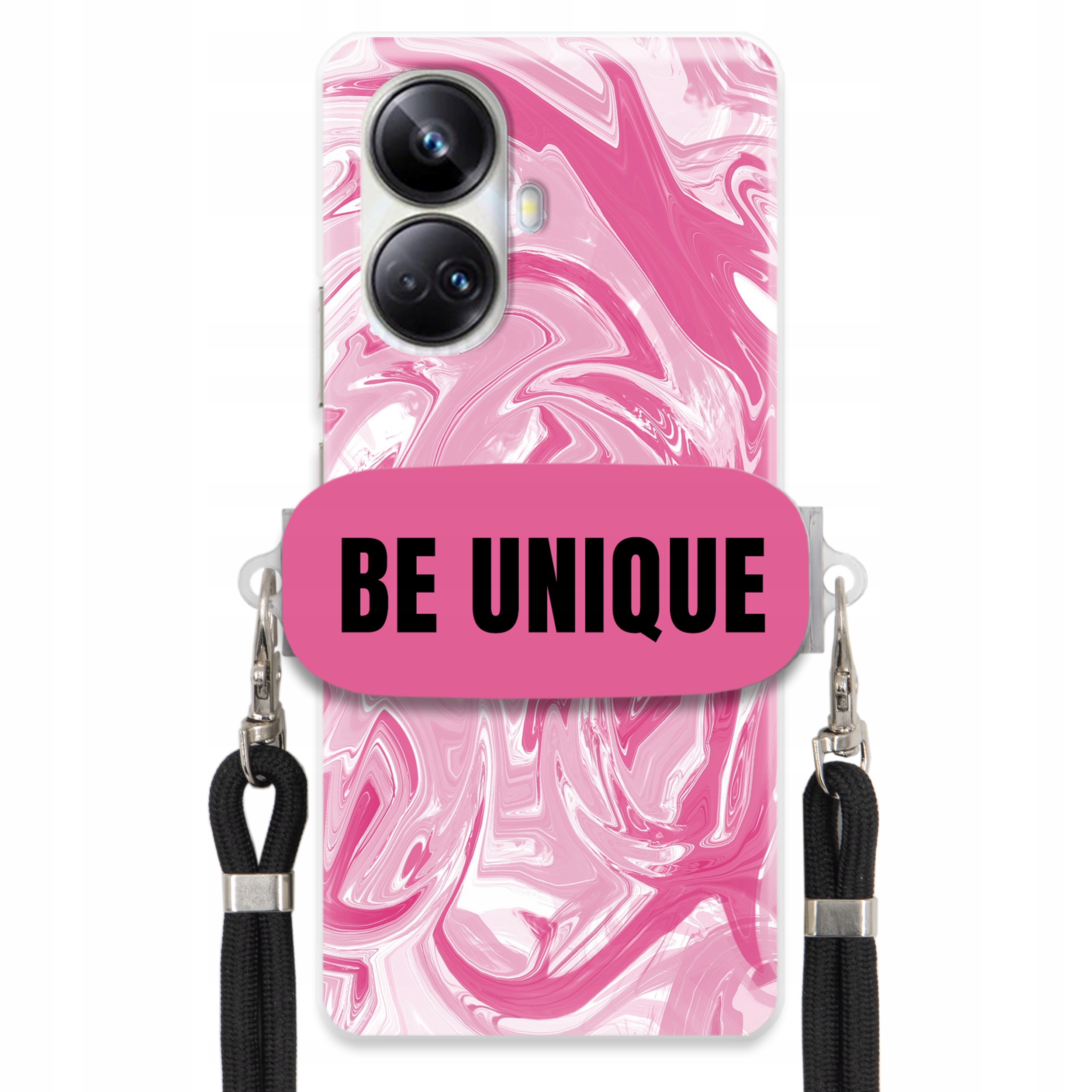 Puzdro pre Realme 10 Pro Plus 5G Case Úchyt Šnúrka Čierna Ružová Mramor Unique