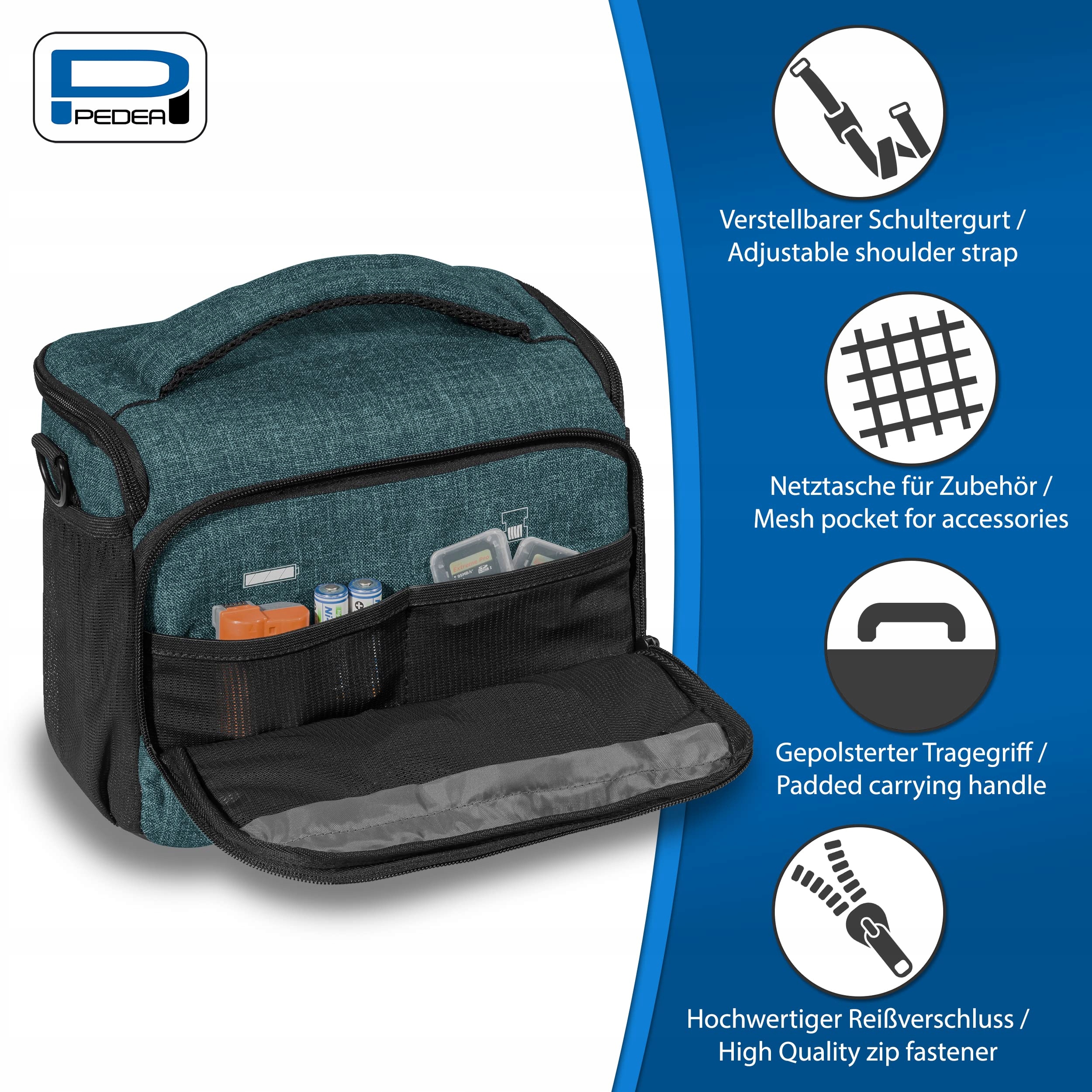 PEDEA Torba Na Aparat DSLR SLR Systemowa XL Wodoodporna Petrol — miniatura 3