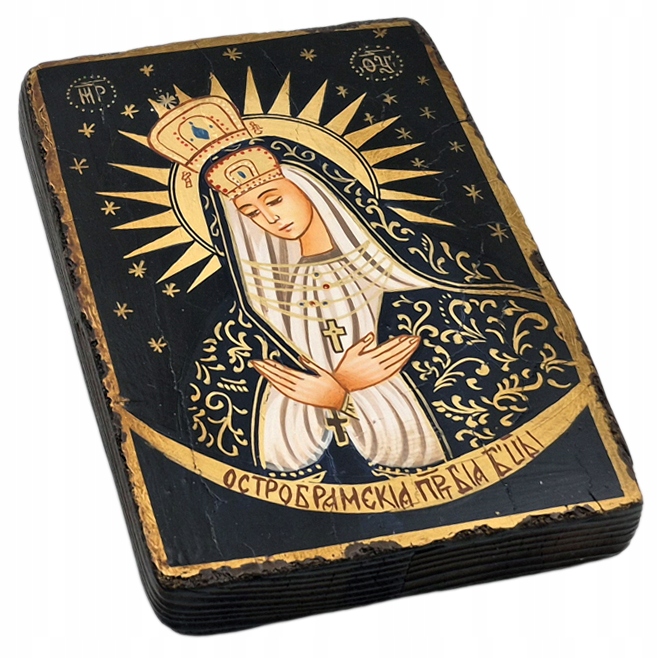 Богоматерь Остробрамская-письменная икона 14 см, раскрашенная вручную
