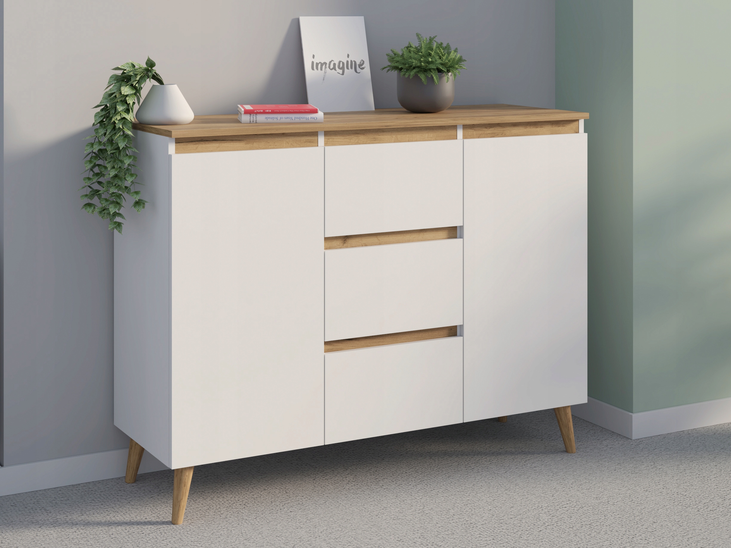 KOMODA STYL SKANDYNAWSKI SALON NORGE 120 BIAŁA DĄB Kolekcja Norge