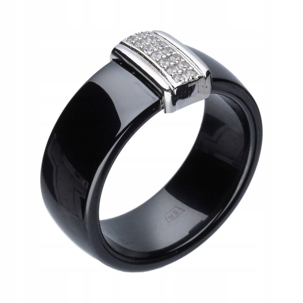 Prstýnek ze stříbra 925 s zirkony a černou keramikou, elegantní, r18