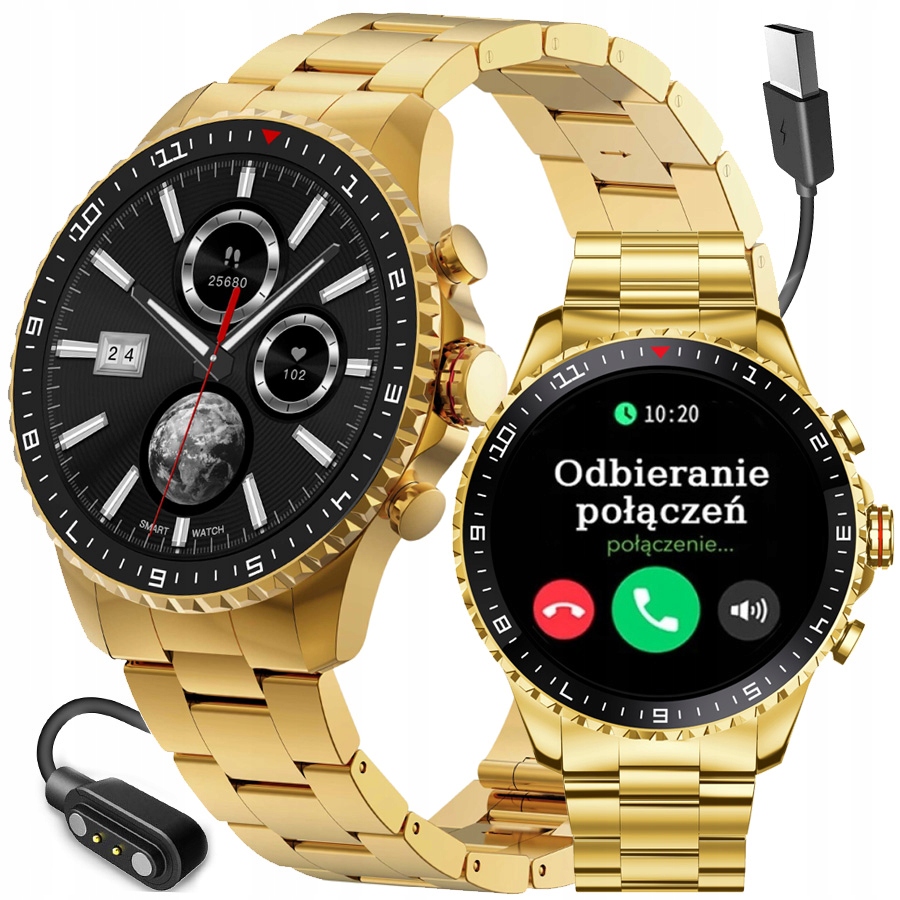 Pánské hodinky zlaté Chytré Hodinky s Voláním Sms 466x466 Měření Zdraví