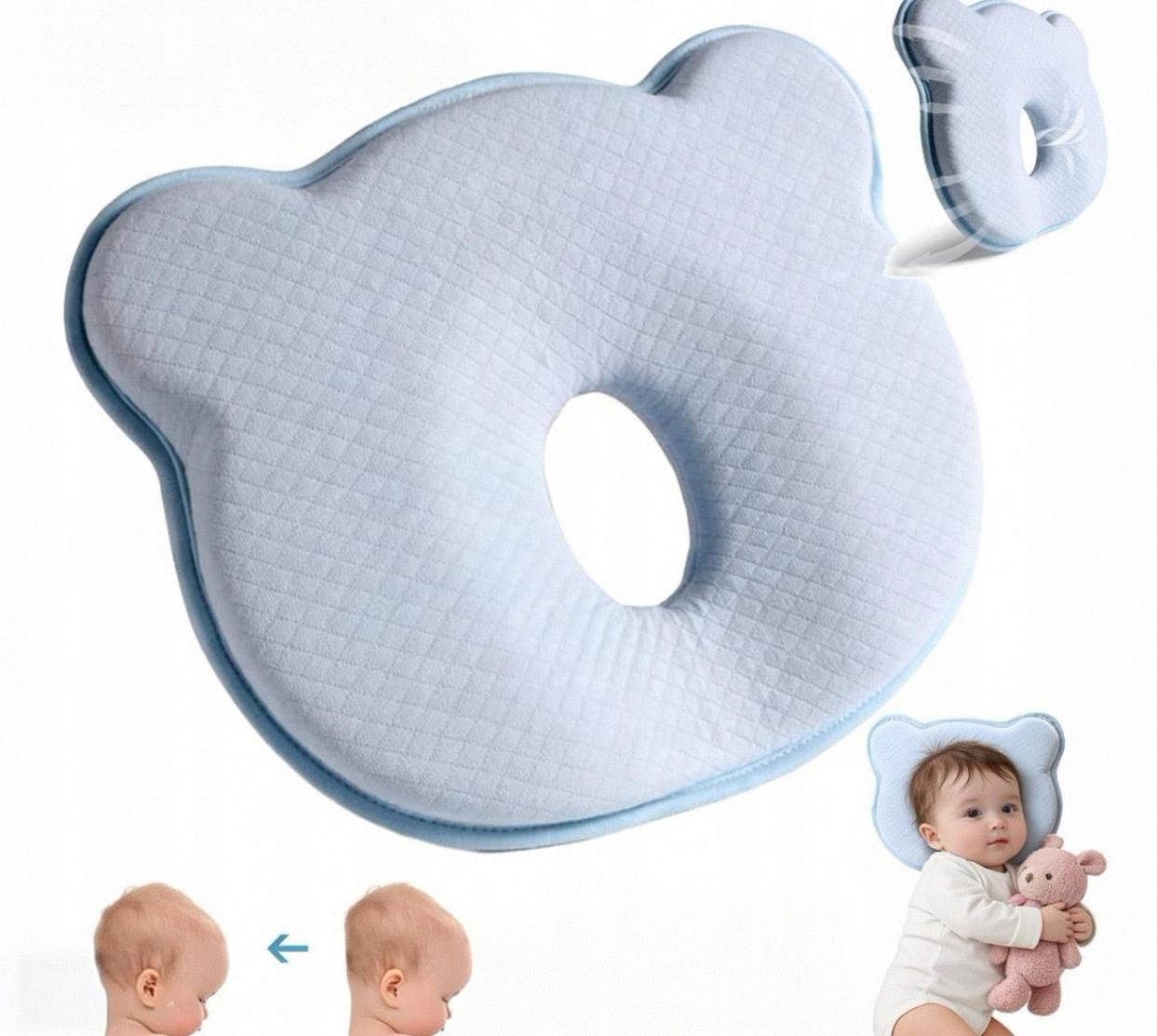 PODUSZKA ORTOPEDYCZNA ODDYCHAJĄCA DLA NIEMOWLĄT PRZECIW PŁASKOGŁOWI