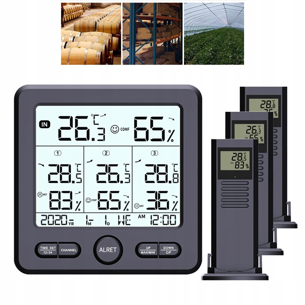 Černá LCD meteorologická stanice Pokojový teploměr Hodiny Vnitřní meteorologická stanice