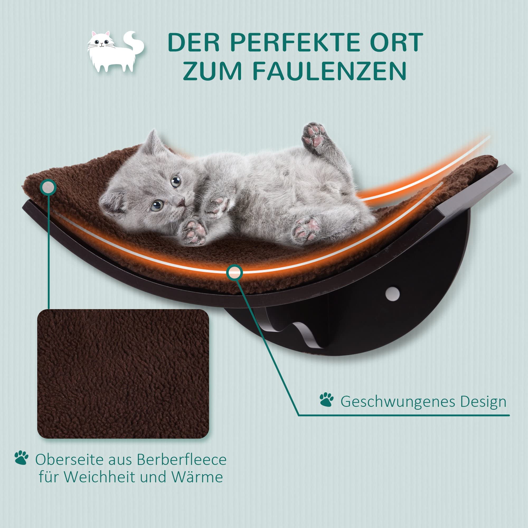 PWAHUT Kletterwand Dla Kota Z Plüschauflage Do 45 Kg Brązowa — miniatura 5