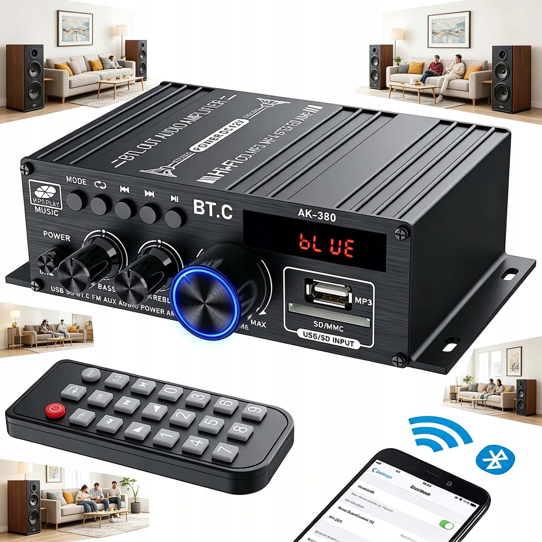 Stereofonní Zesilovač Bluetooth Fm 12V, Univerzální Pro Domácnost I Auto