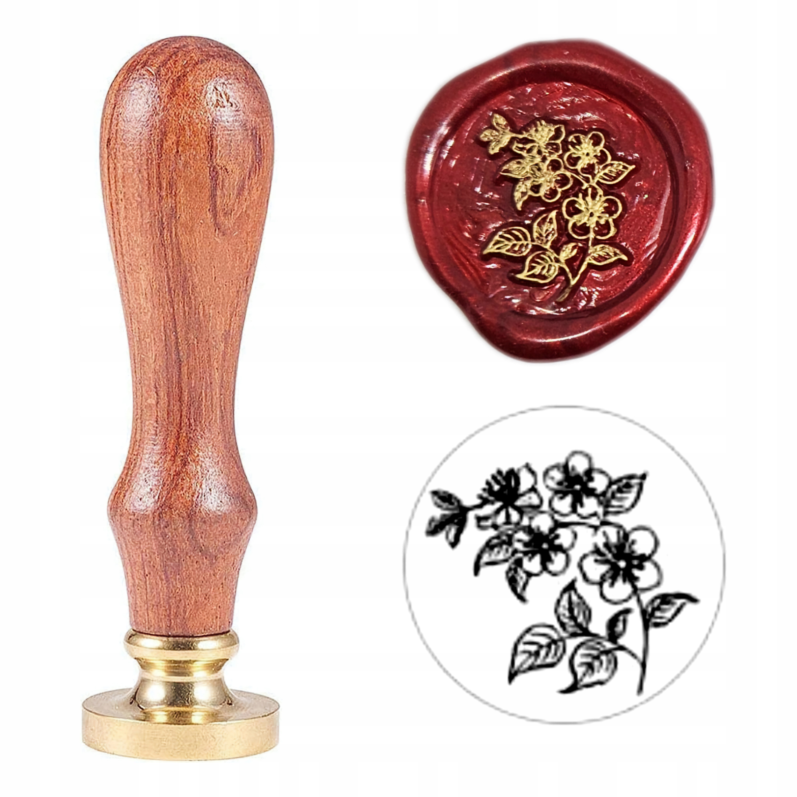 Pieczęć, stempel do wosku, laku wzór KWIAT NA GAŁĄZCE