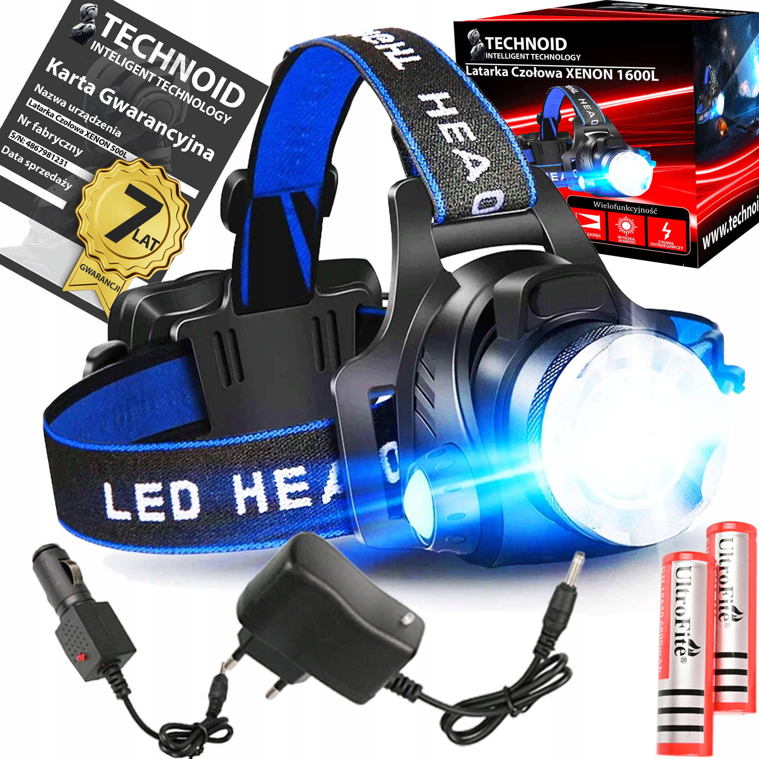 Led Čelovka Technoid Velký Dosah 500 M Zoom 1600 LM Sada