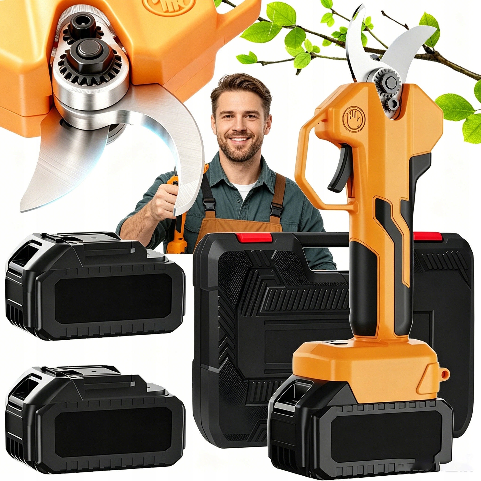 Výkonný Záhradné Akumulátorové Nožnice Sekáč Pre Elektrické Záhradné Konáre 600W+ 2X Aku