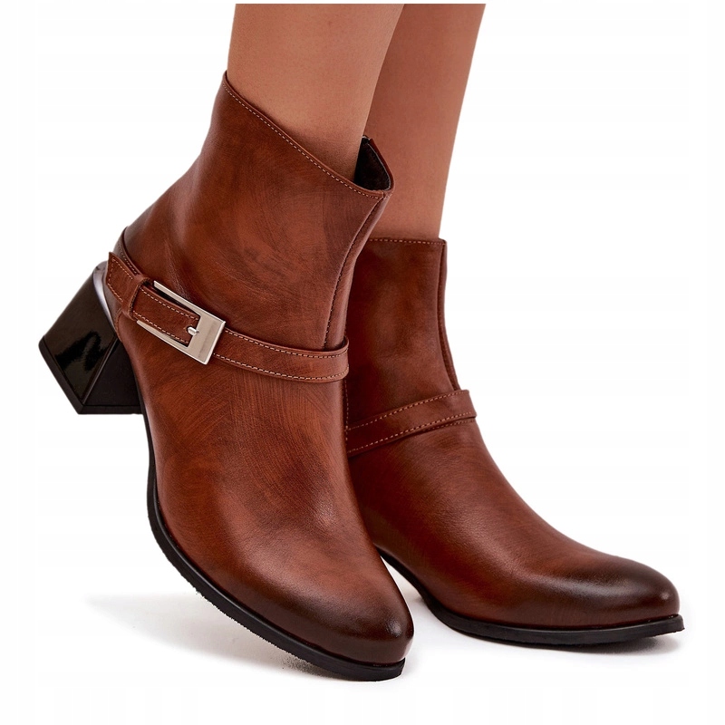 Dámské Kotníkové Boty Kůže Klocek Spona Zip Zazoo 60562 Hnědé 41