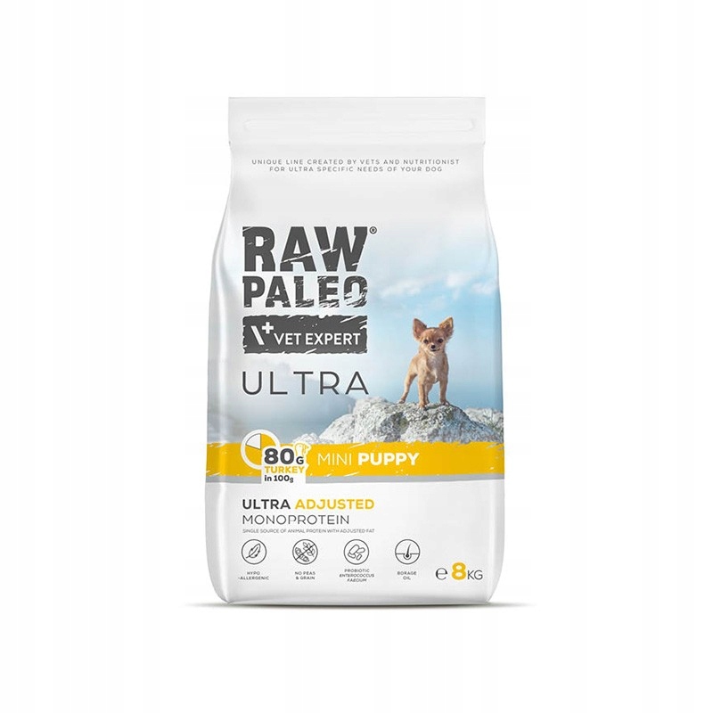 Levně Raw Paleo Ultra Turkey Puppy MINI-krmivo pro štěňata mini plemen 8 kg