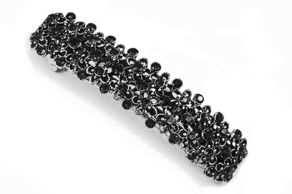 Spona Metal Stříbrná Francouzská Sponka do Vlasů s Černými Krystaly