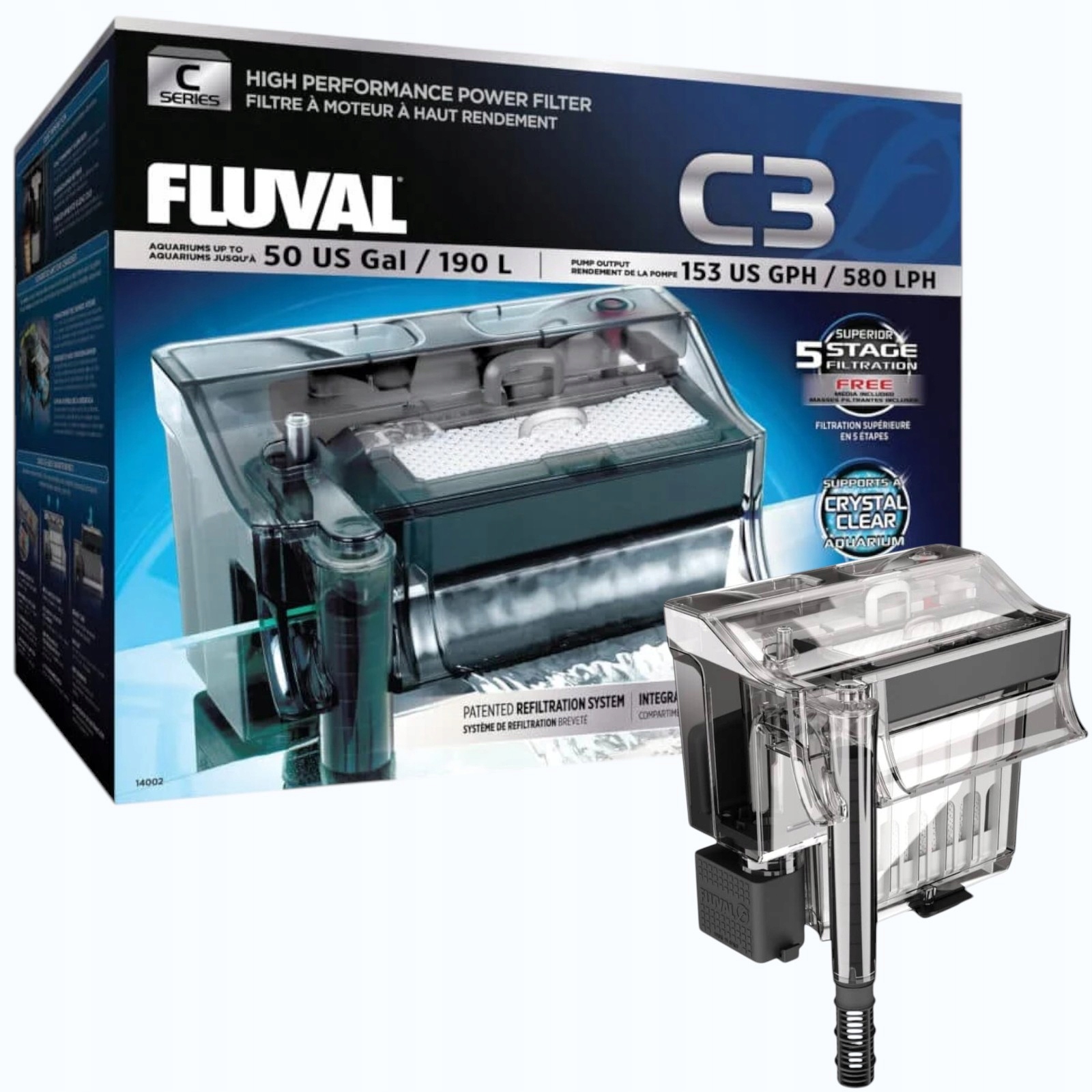 Fluval C3 zaawansowany filtr kaskadowy wydajność 580 l/h wkład w komplecie