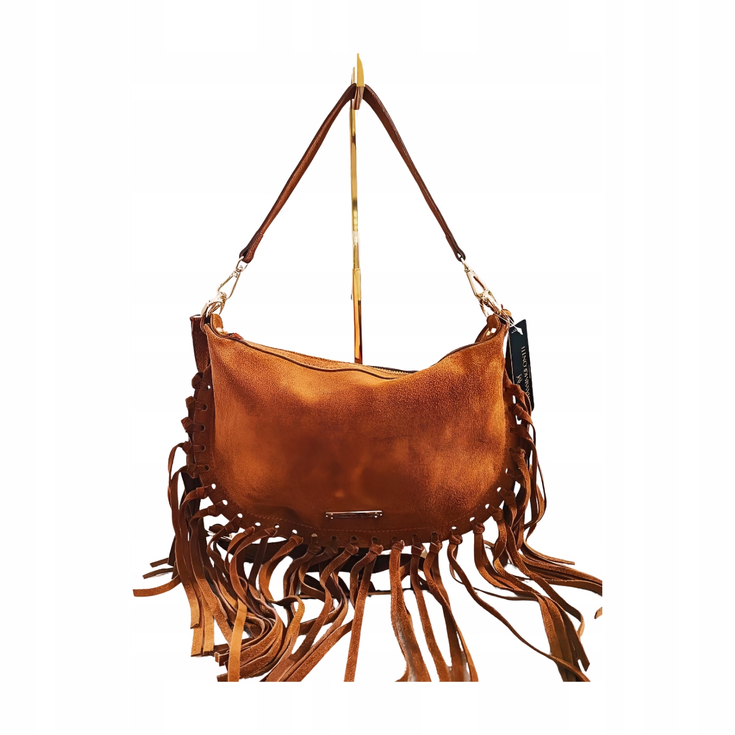 Massimo Contti kabelka přes rameno camelová, semišové třásně