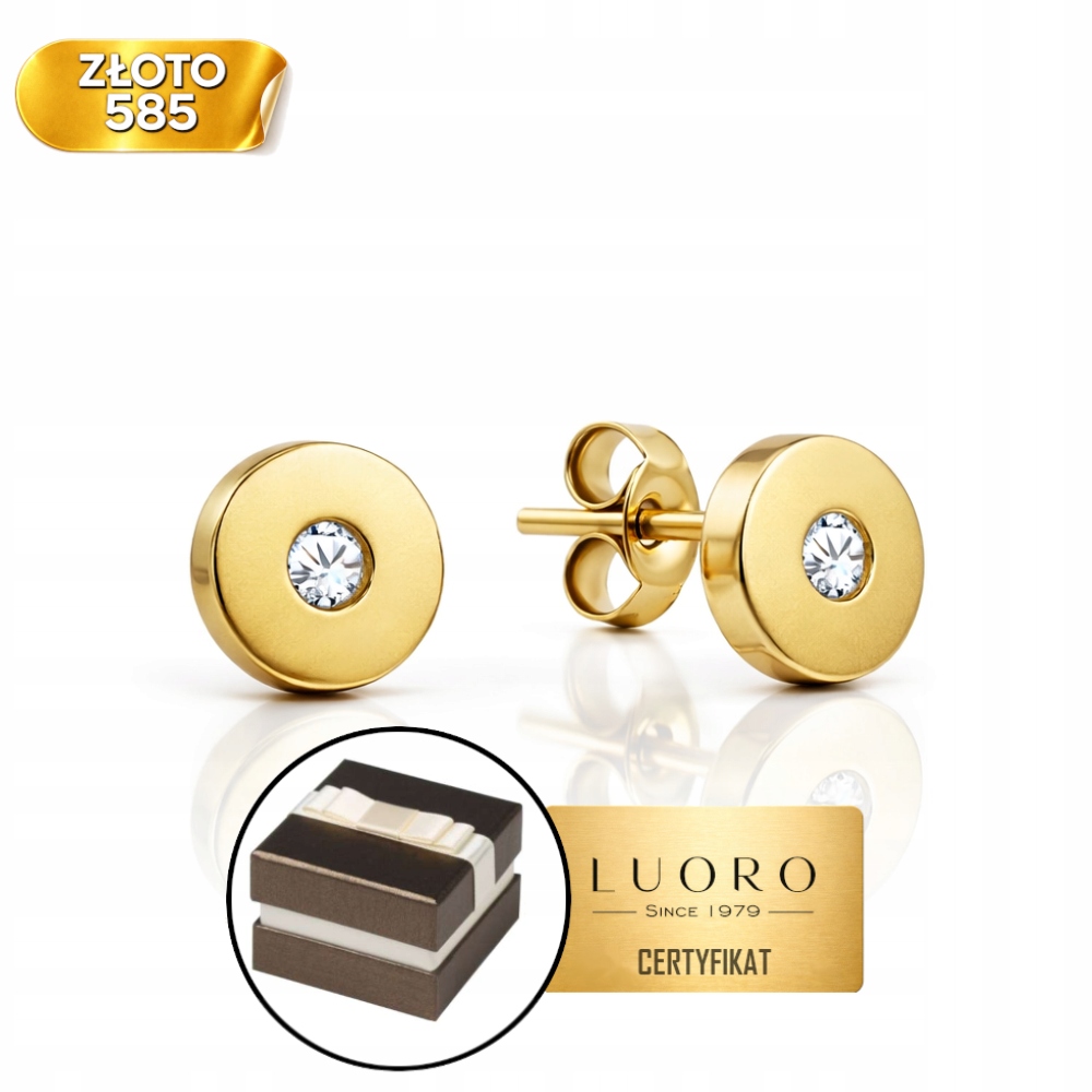 Náušnice Zlaté 585 14K Plné Kolečko Se Zirkonem Průměr 0,6 CM Tužka