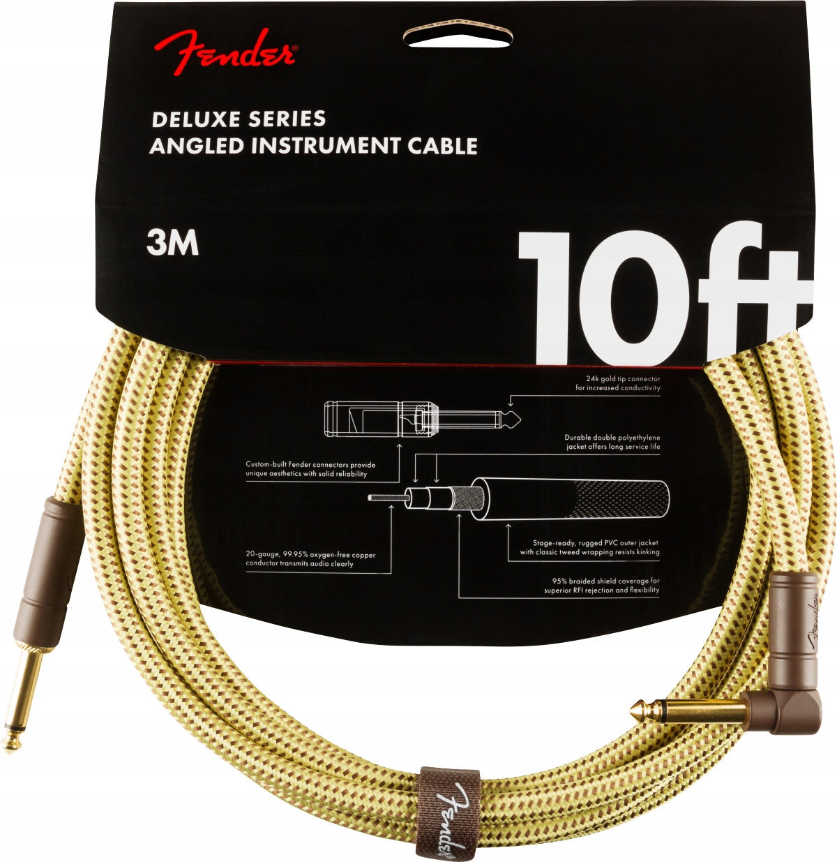 Fender Deluxe Cable Tweed 3m Kątowy kabel gitarowy