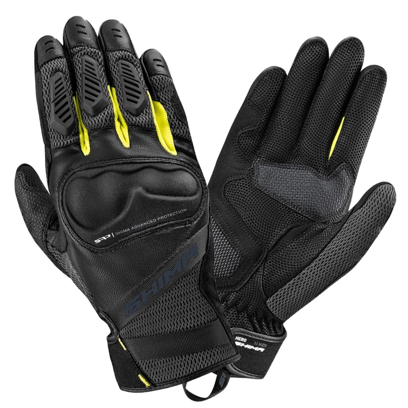 Krátke motocyklové rukavice Shima Hero Fluo čierna žltá fluo Zadarmo