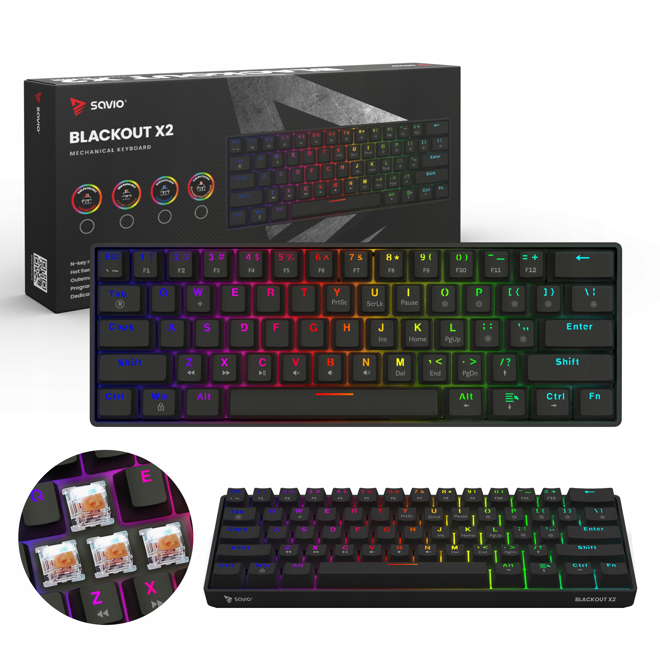 Mechanická Usb klávesnice Savio Blackout X2 Outemu Peach Silent Hot Swap