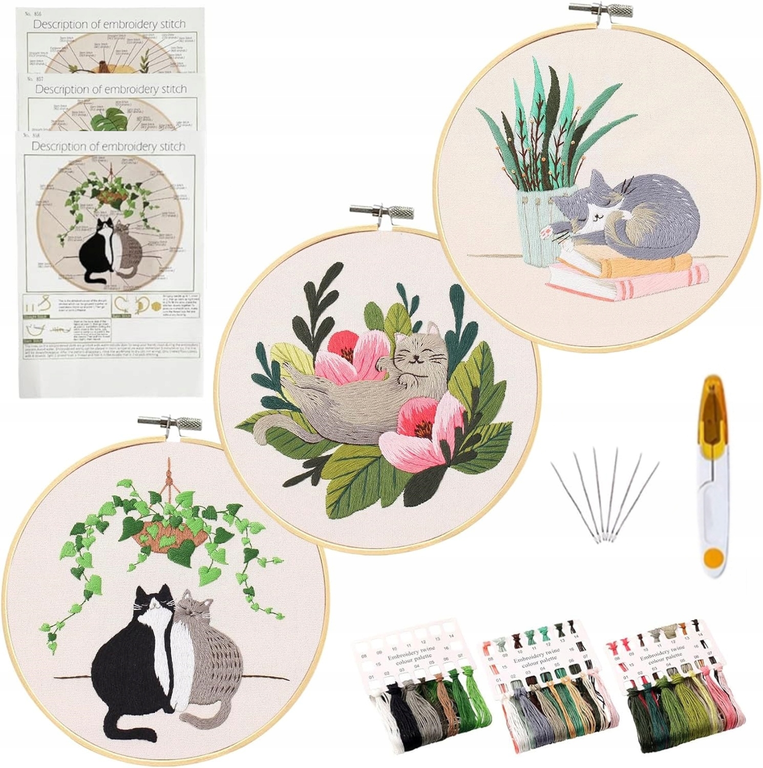 3KS Vyšívací Sada Vyšívání Mulina Diy Hotové Vzory Kočky A Rostliny