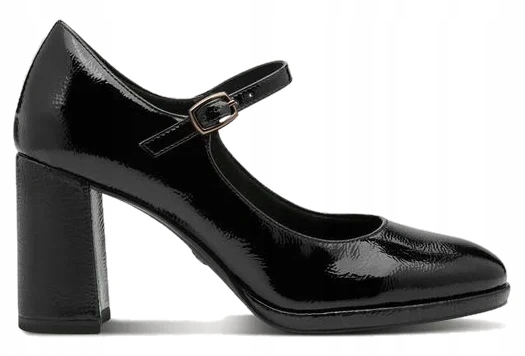 Černé Dámské Mokasíny Na Podpatku Z Eko Lakované Kůže, Lodičky Tamaris 38