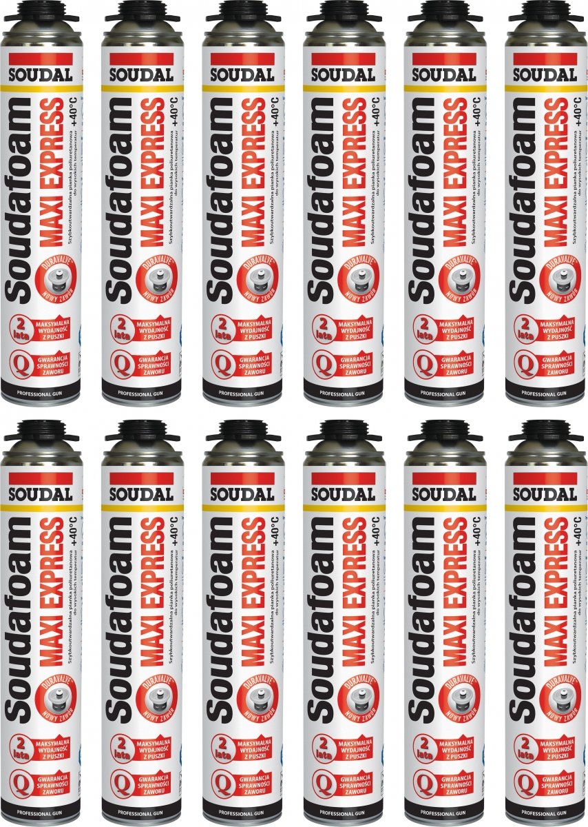 12 Ks Soudal vysoce výkonná montážní pěna Maxi Express 870 ml 12 Ks