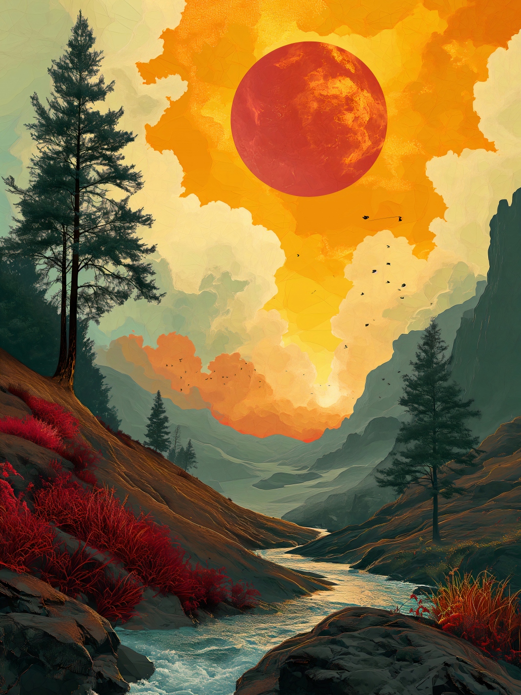 Plakát 75x100 cm Divoká řeka Soumrak