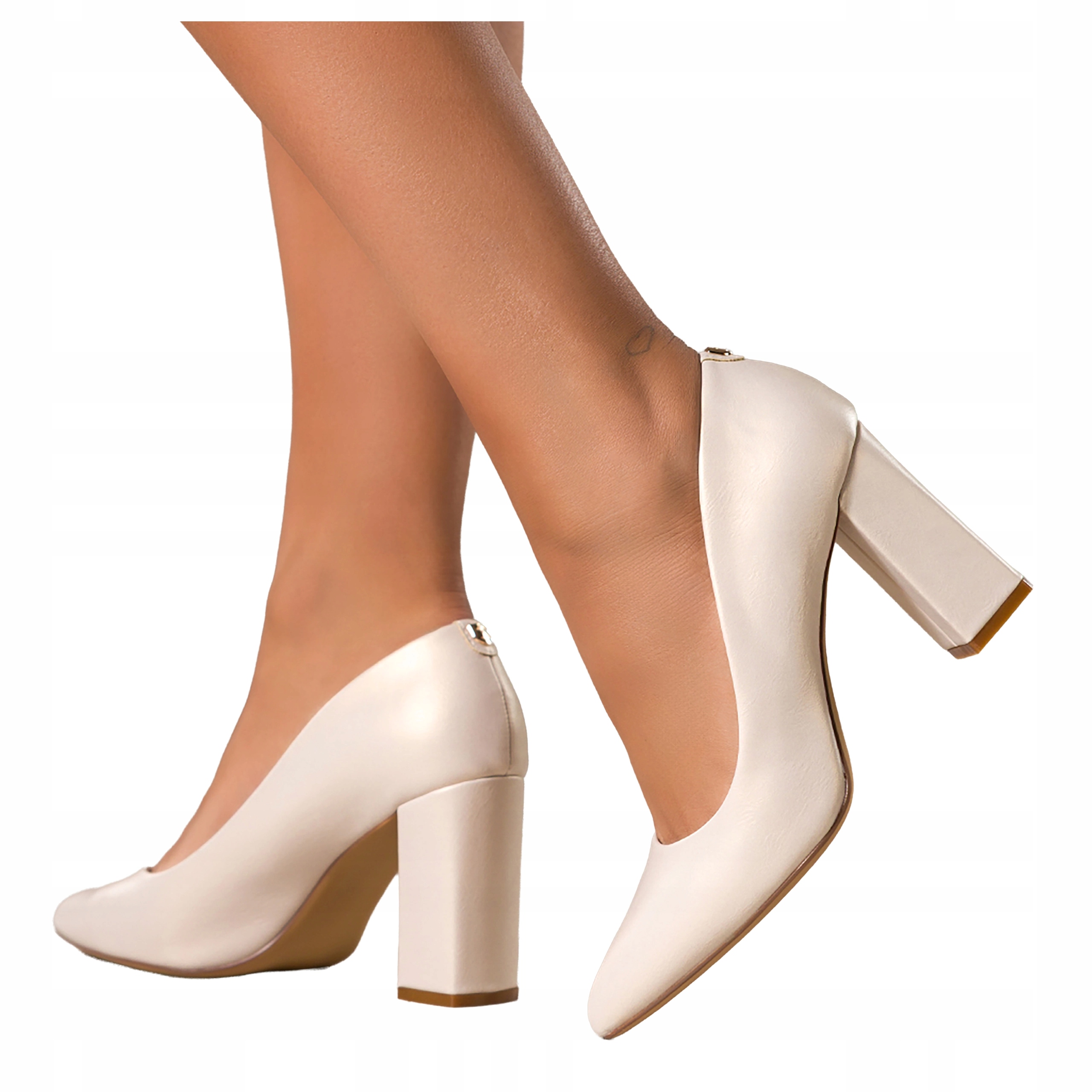 Dámské Lodičky Béžové Kožená Vložka Pohodlné Módní Podpatek Sloupek vel 37