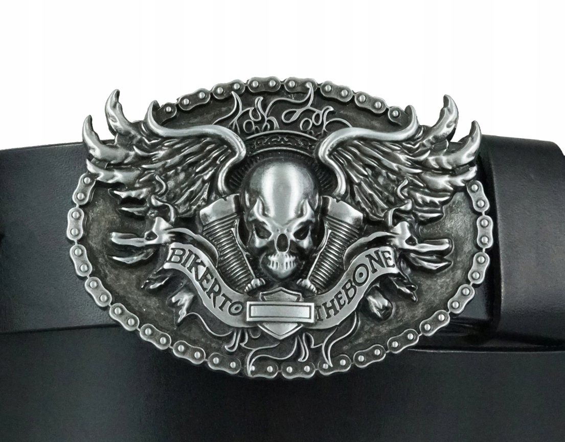 КОЖАНЫЙ РЕМЕШОК ДЛЯ БРЮК 4 СМ ЧЕРНЫЙ БАЙКЕР