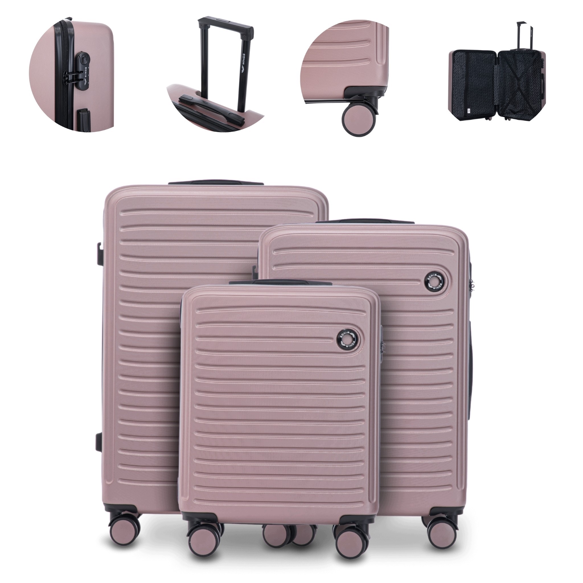 Komplet walizek Wings S M L Abs+ bagaż podróżny zamek szyfrowy 360