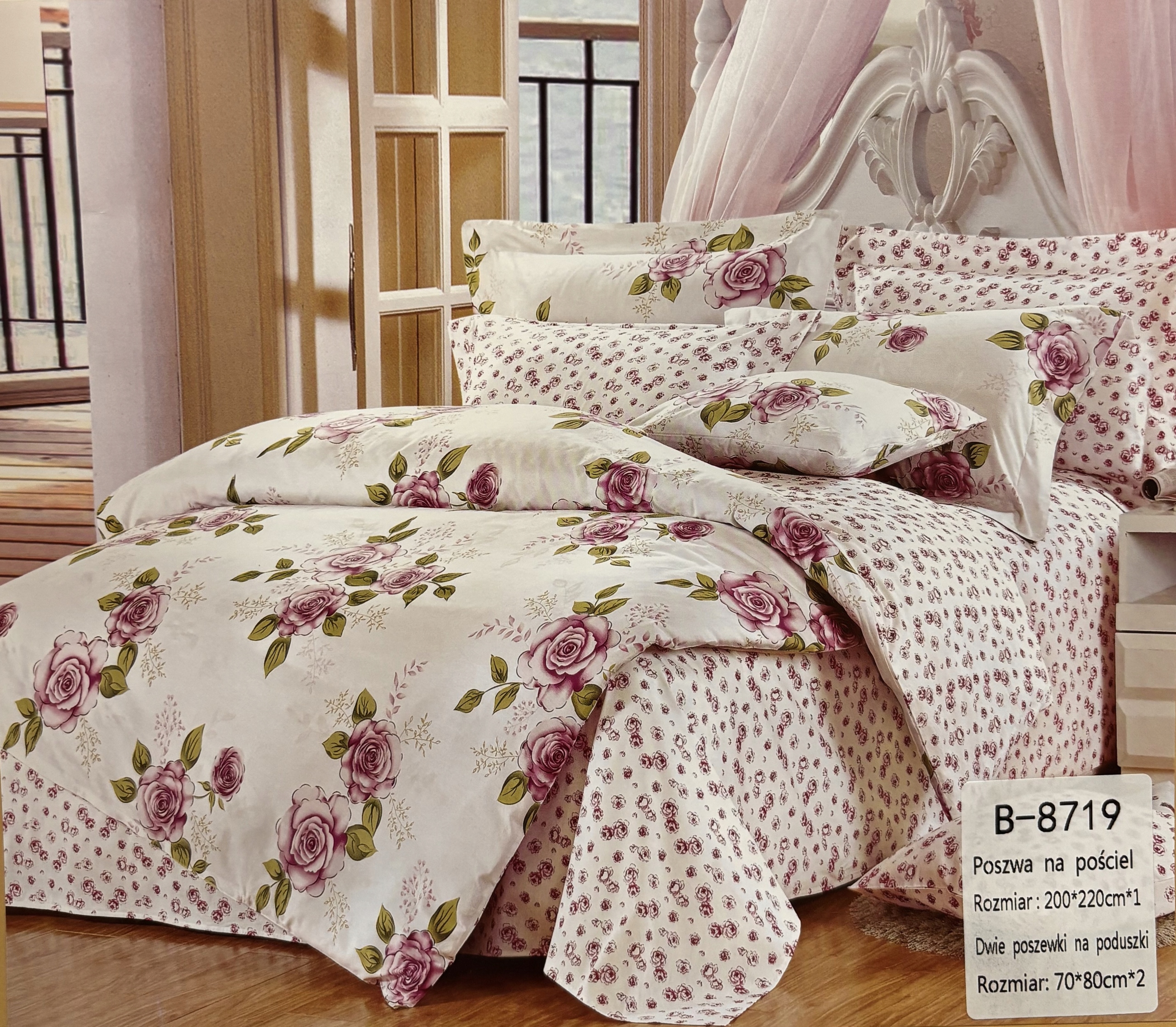 Komplet pościeli 100% bawełna Mengtianzi B-8719 biała w róże 160x200 3el