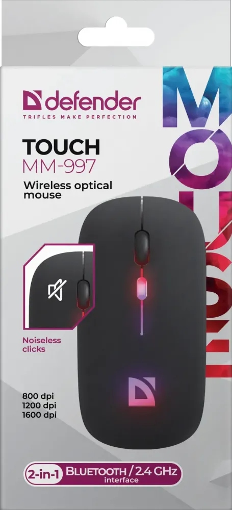 MYSZ DEFENDER TOUCH MM-997 RF+BT SILENT RGB AKU CZARNA — 16