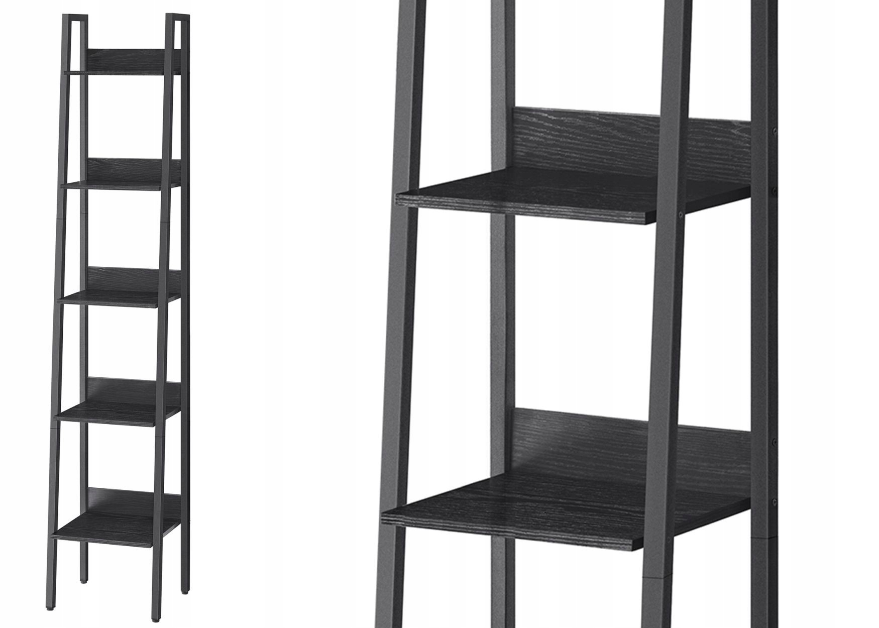 Úzky čierny rebríkový regál na knihy s 5 úrovňami Loft 170 cm