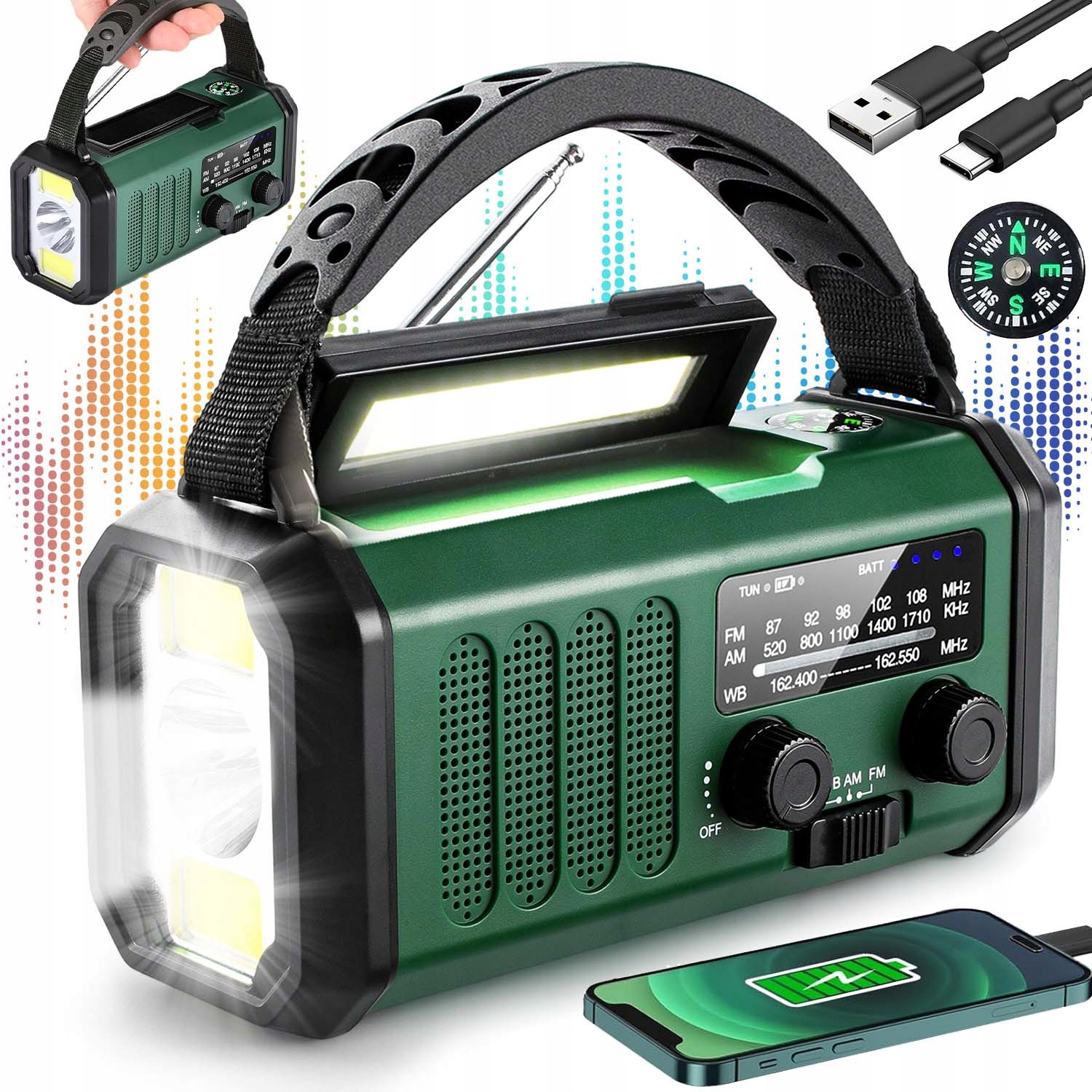 Přenosné Solární Rádio Klika Omáčka Dynamo Nouzová Svítilna Powerbanka Usb