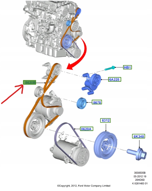 DA8E-6C301-EA - Клиновий ремінь 2.0 2.5 FORD MONDEO MK5 S-MAX GALAXY
