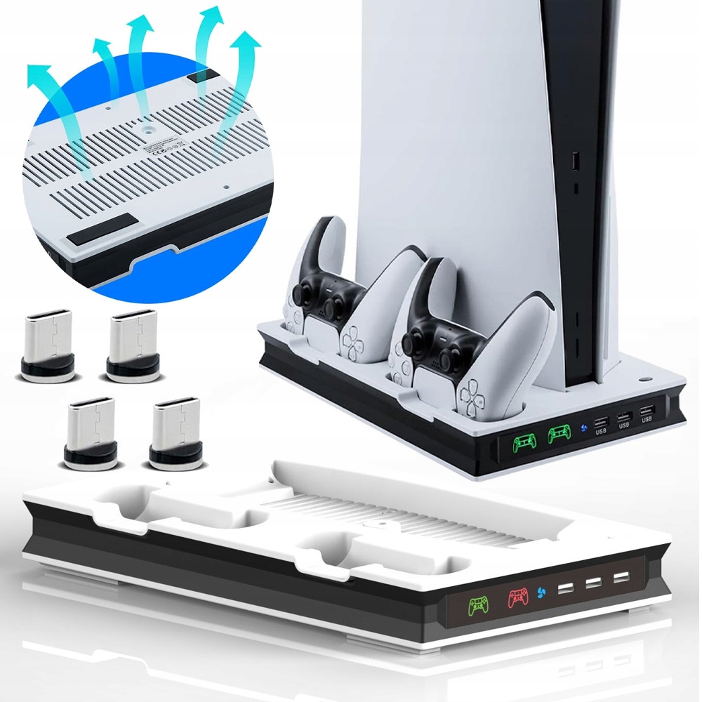 Stojak Z Wentylatorami Chłodzącymi Do PS5 I Ładowarką 2 Kontrolerów