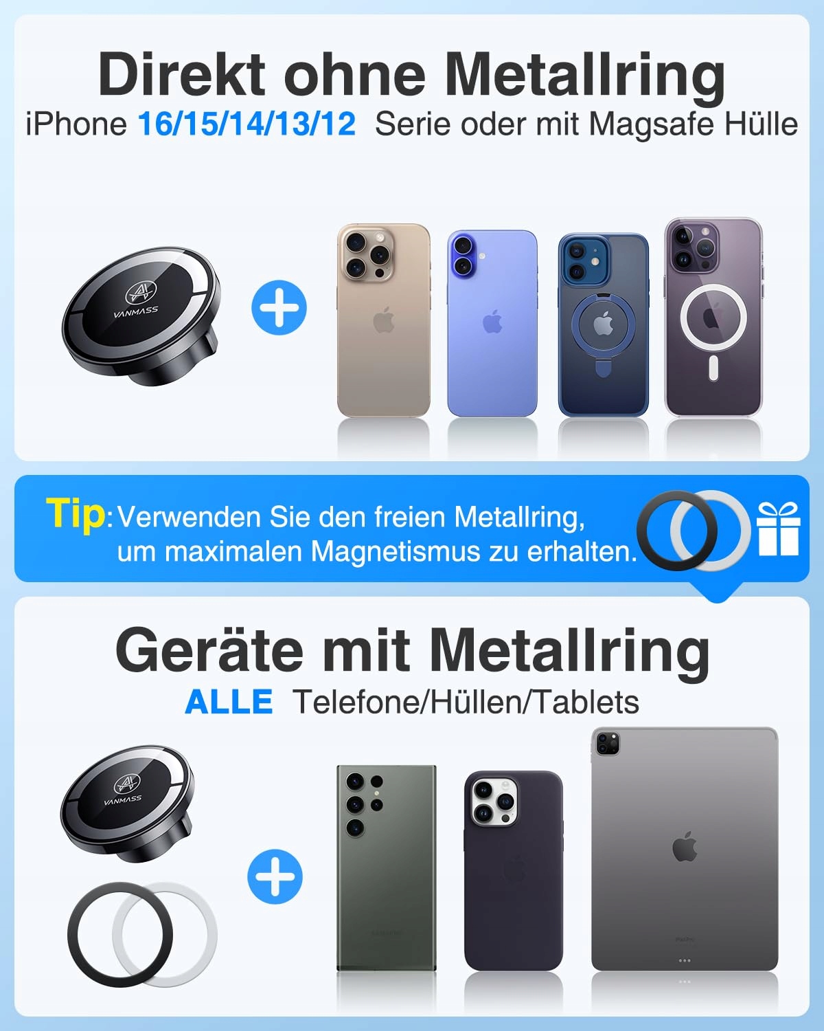 VANMASS Magnetyczny Uchwyt Samochodowy do MagSafe iPhone 16 15 14 — miniatura 4