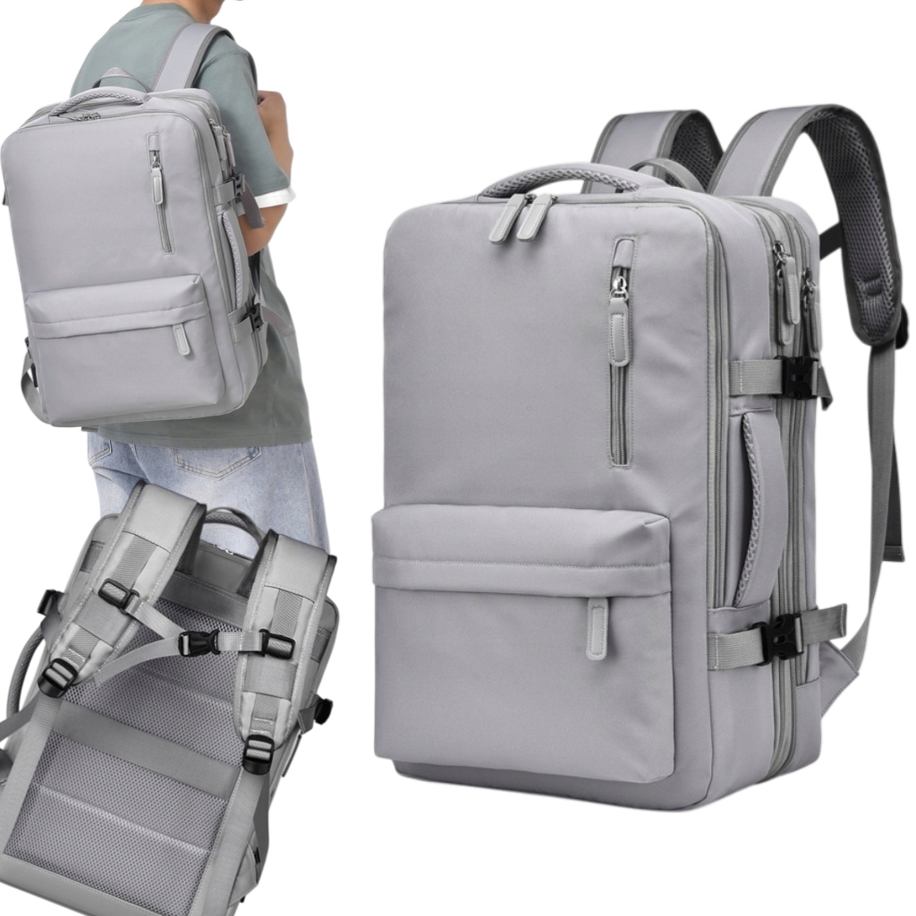 Plecak Podróżny Do Samolotu Podręczny Kabinowy Duży Usb Wodoodporny Szary