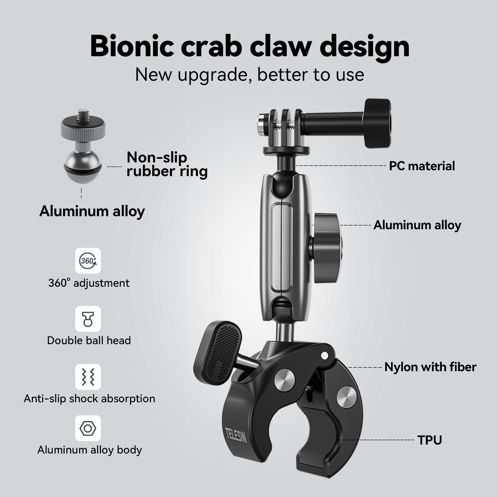 TELESIN Uchwyt Motocyklowy Rowerowy Do GoPro DJI Osmo Insta360 Kamera — miniatura 6