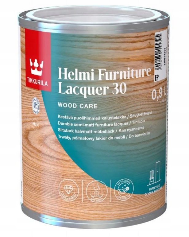 Tikkurila Helmi Furniture Lacquer 0,9L Bezbarwny Półmatowy Lakier Do Mebli