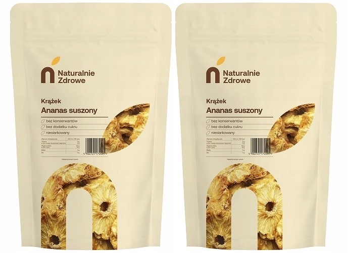 Naturalnie Zdrowe Suszony Ananas Krążek Bez Konserwantów 1000g (2x500g)