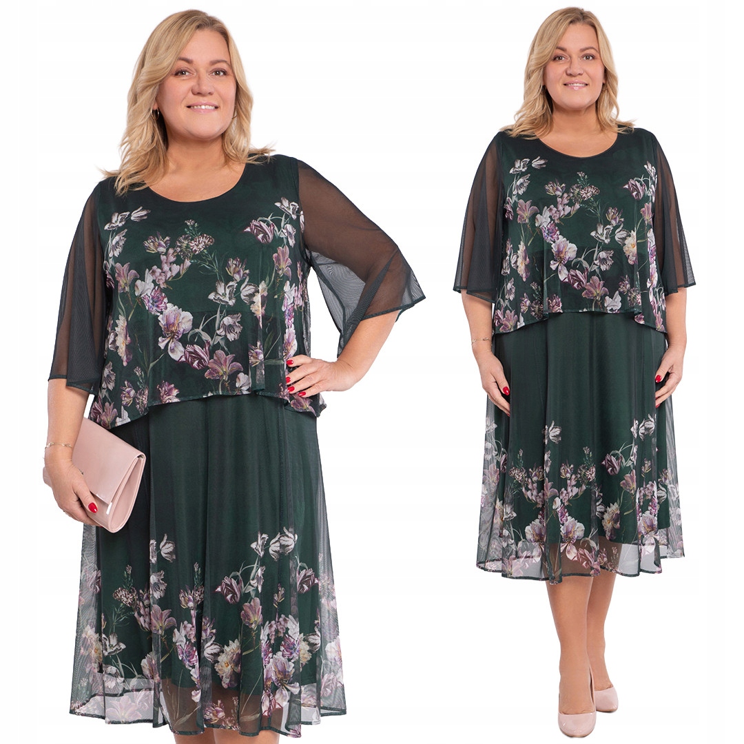 Zelená šaty s květinovým vzorem plus size, velikost 50