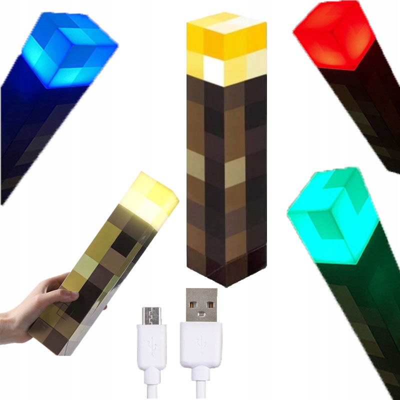 czterokolorowy Lampka Paladone Minecraft Pochodnia możliwość ładowania