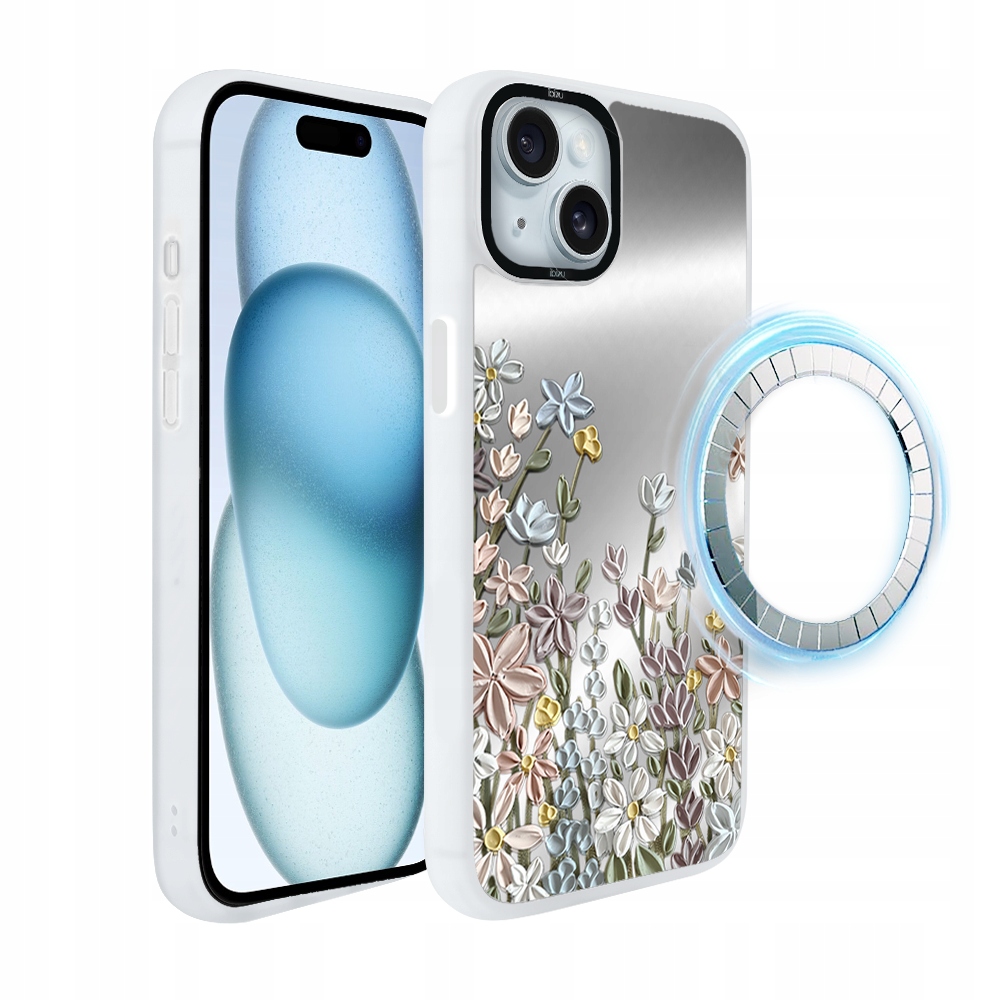 Pouzdro pro iPhone 15 Ibizu DropGuard Matt s MagSafe, Jarní louka, bílé