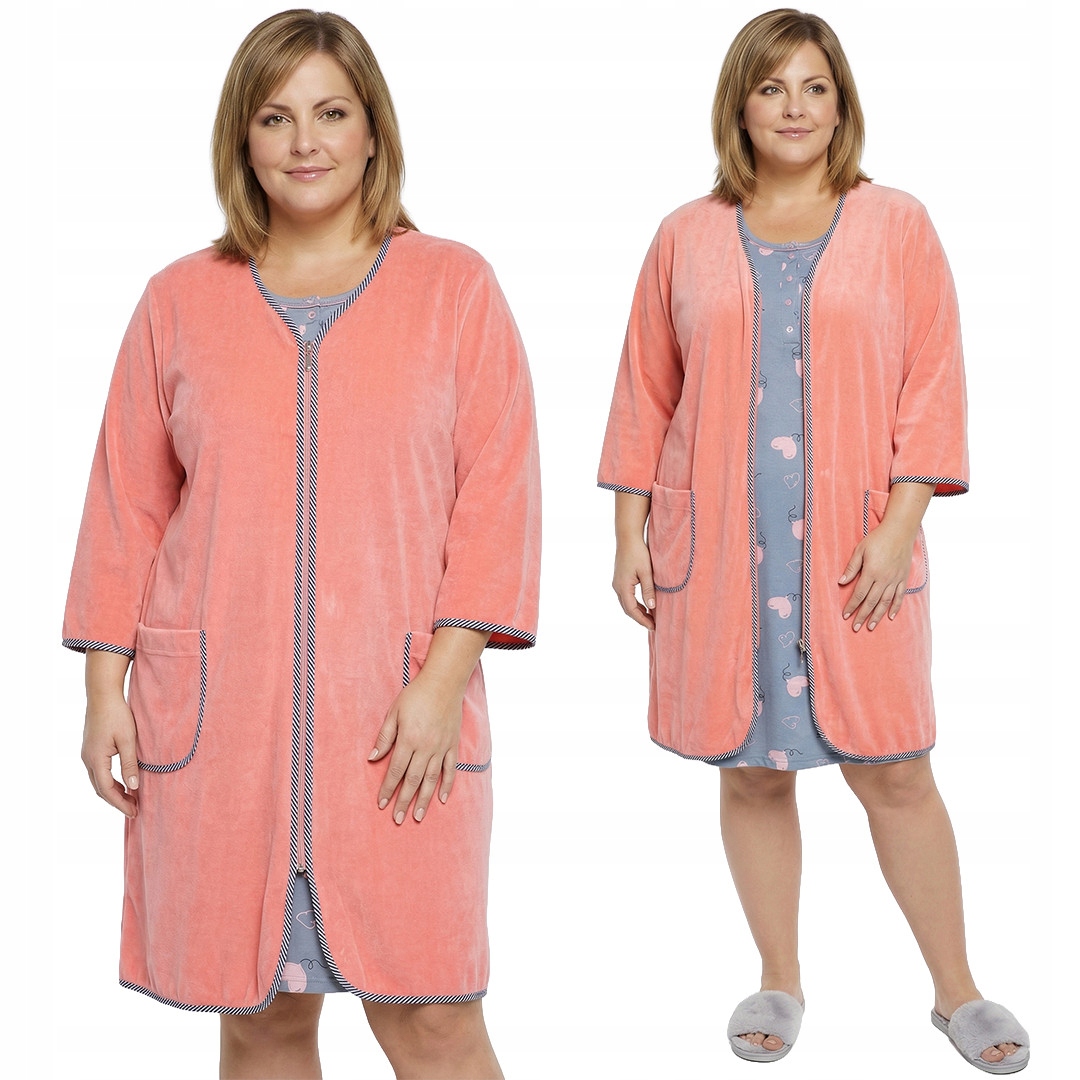 Korálový velurový župan plus size velikost 50