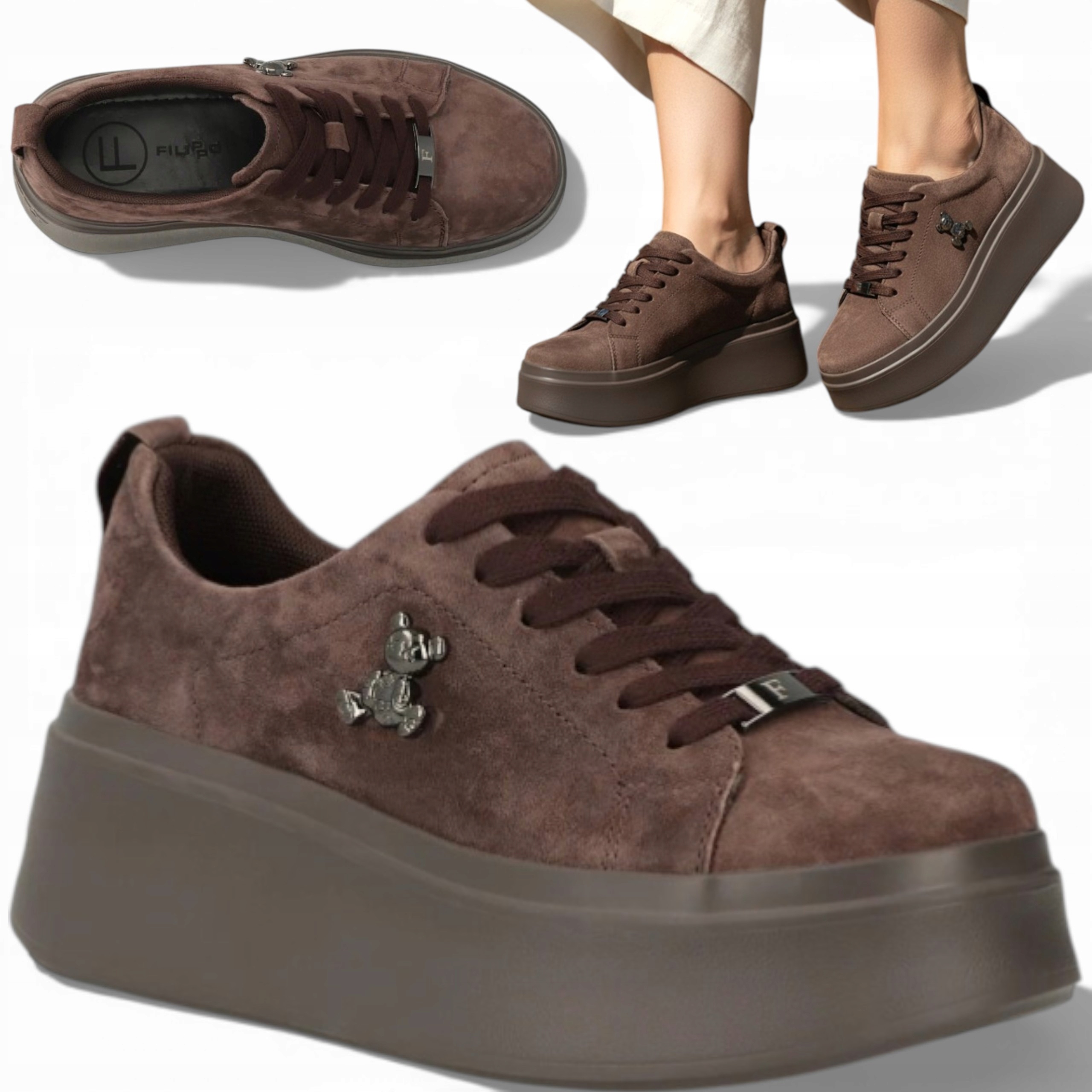 Filippo 39 Buty Damskie Skóra Naturalna Gruba Podeszwa Zamszowe Sznurowane