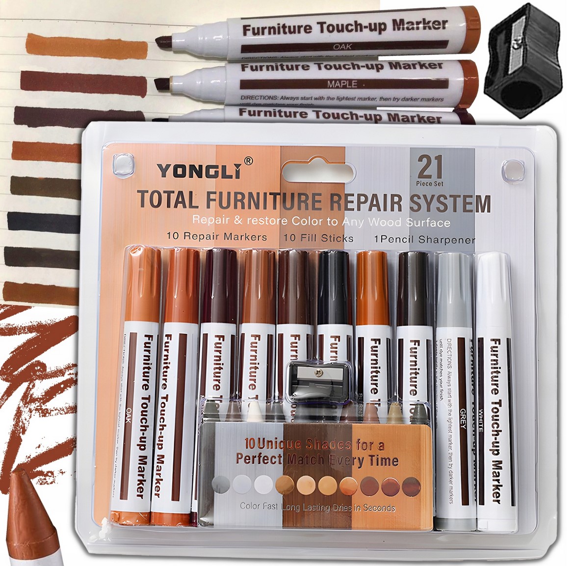 Zestaw do Naprawy Mebli Drewna Paneli Rys Wosk Naprawczy Marker Naprawczy