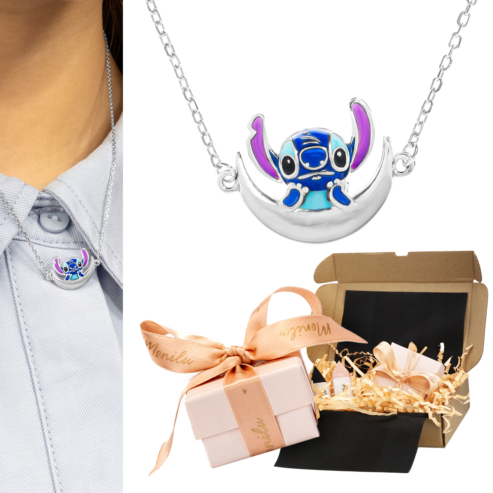 Stříbrný náhrdelník 925 Stich Měsíc pro malou slečnu dárek