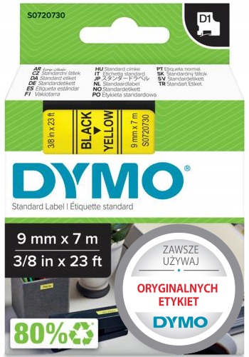 Oryginalna Taśma Dymo D1 40918 samoprzylepna 9mm x 7m żółta czarny
